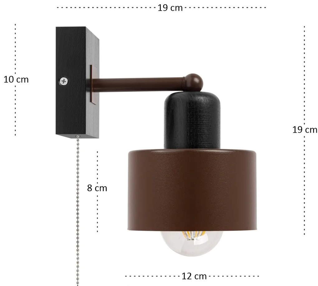 Brązowo-czarny kinkiet LED SHWD-BR10x10SC jednopunktowy z litego drewn