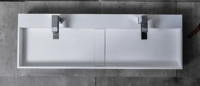 Umywalka ścienna nablatowa TWG07Odlew mineralny - Biały mat - 120 x 40 x 15 cm