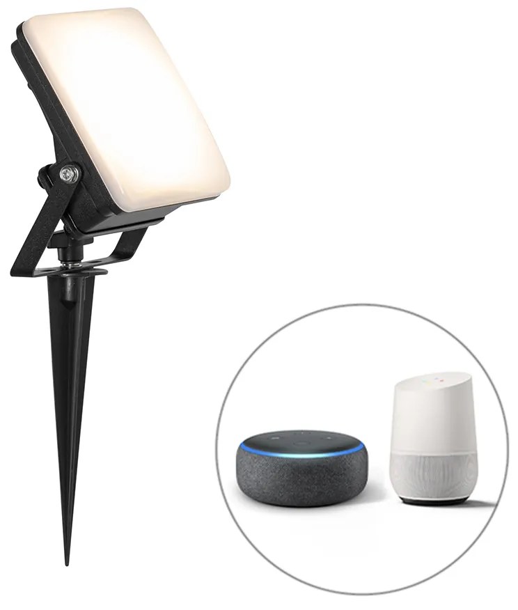 Inteligentny reflektor czarny 12,8 cm z LED IP65 z kołkiem do ziemi - Ruud