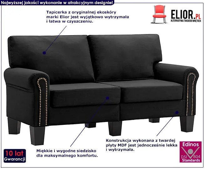 Luksusowa dwuosobowa sofa czarna - Alaia 2X