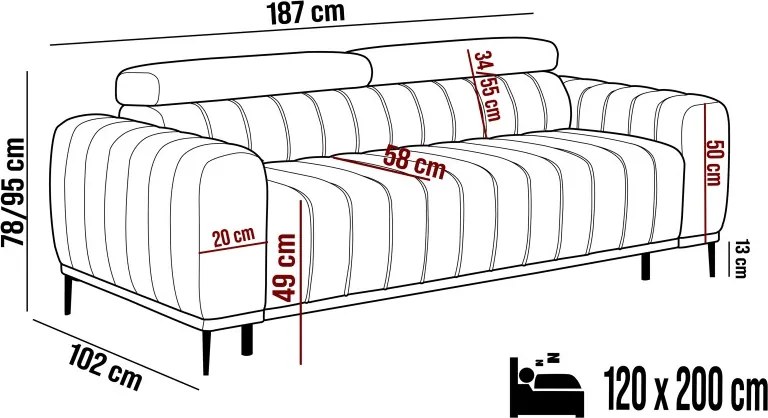 Sofa GANDI 120 z funkcją RELAX i włoski system rozkładania funkcji spania ONTARIO 14 WERSAL