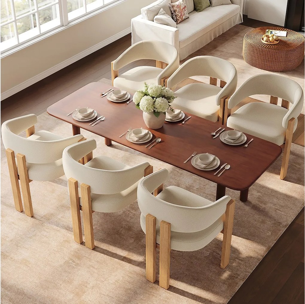 Zestaw 6 ergonomicznych krzeseł do jadalni - 57,5 x 43 x 78 cm - z wyściółką i żelaznymi nogami - flanela - beżowy i naturalny