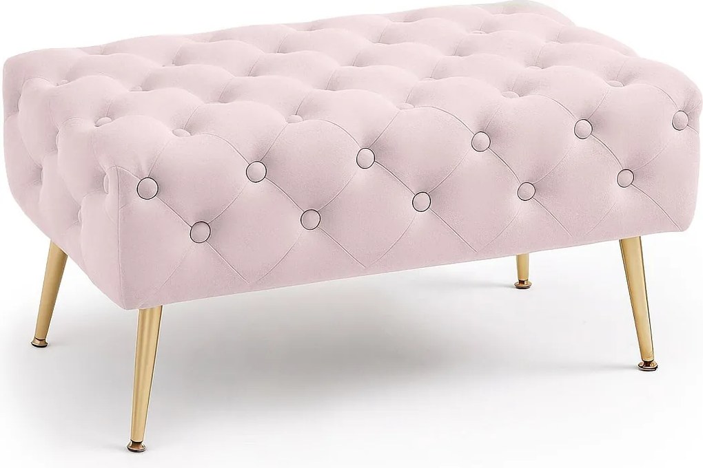 Ławka tapicerowana welurowa pikowana 80 cm MADRID Pudrowy Róż