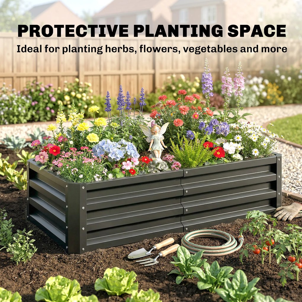 Outsunny Podwyższona Grządka Odporna na Warunki Atmosferyczne z Ocynkowanej Stali z Otwartą Podłogą 120x60x30.5cm Szara | Aosom PL