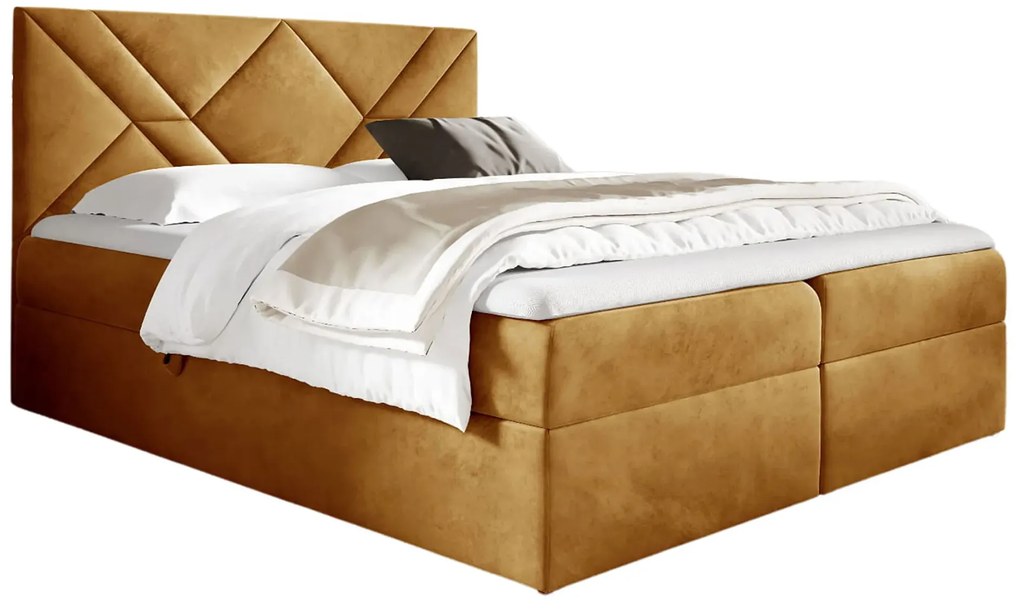 Musztardowe welurowe łóżko kontynentalne 5 rozmiarów Z1-Z88