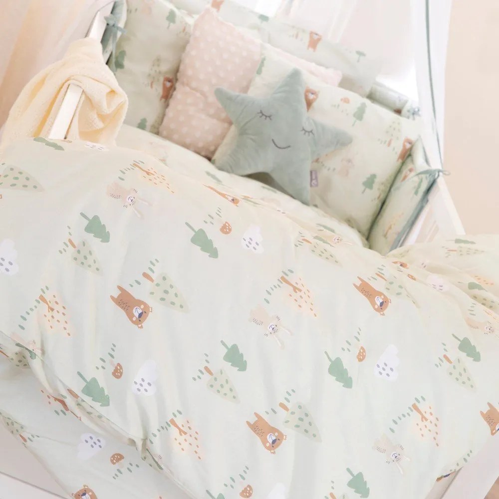 Jasnozielona bawełniana pościel dziecięca do łóżeczka 100x135 cm Woodland Buddies – Roba