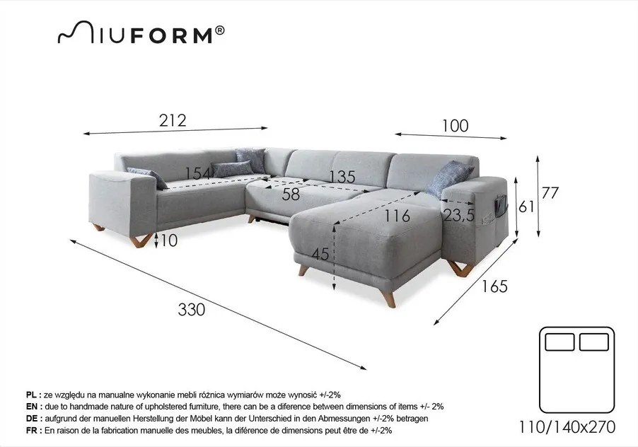 Różowy rozkładany/ze schowkiem narożnik (lewostronny/w kształcie litery U) Classy Sophie – Miuform