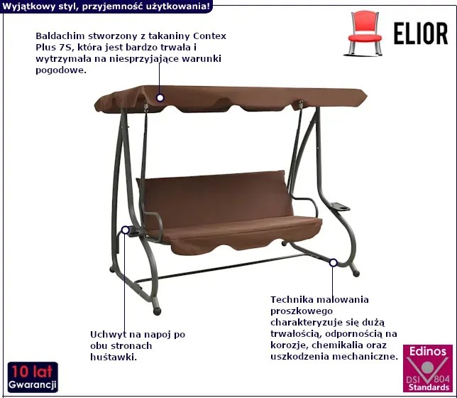 Brązowa huśtawka ogrodowa z baldachimem - Isamin 4X
