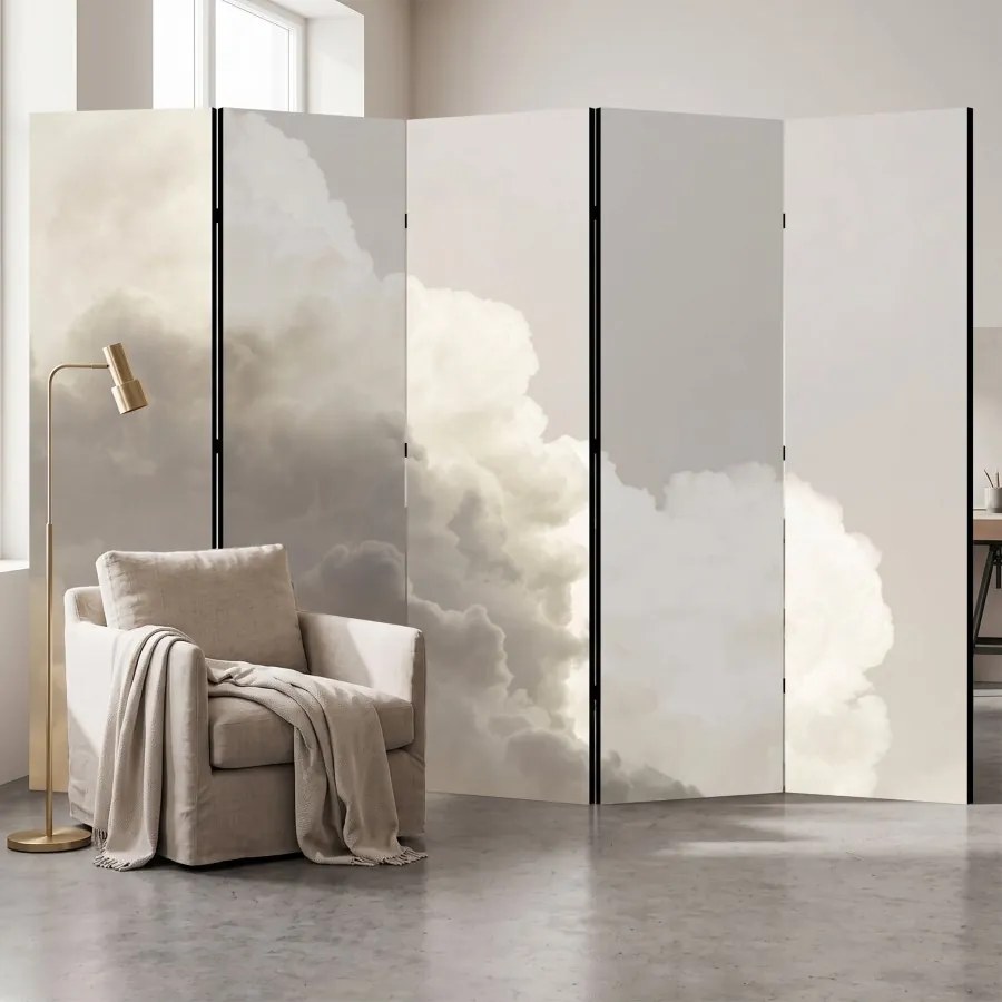 Parawan pokojowy 5-częściowy 225x172 Dwustronny dekoracyjny minimalistyczny atmosferyczny Szary Burzowe Obłoki