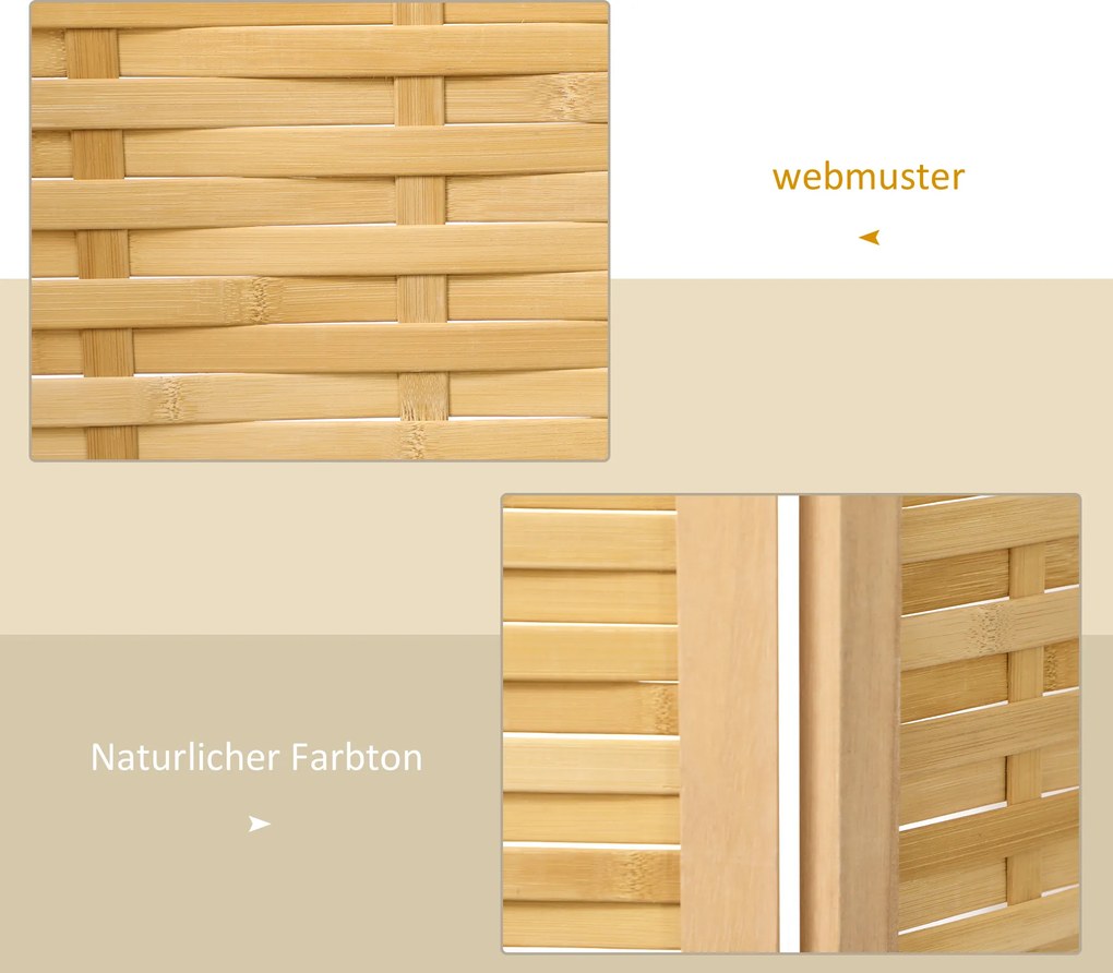 HOMCOM Parawan składany bambusowy 3 częściowy 120x170x18 cm naturalny do wnętrz | Aosom PL