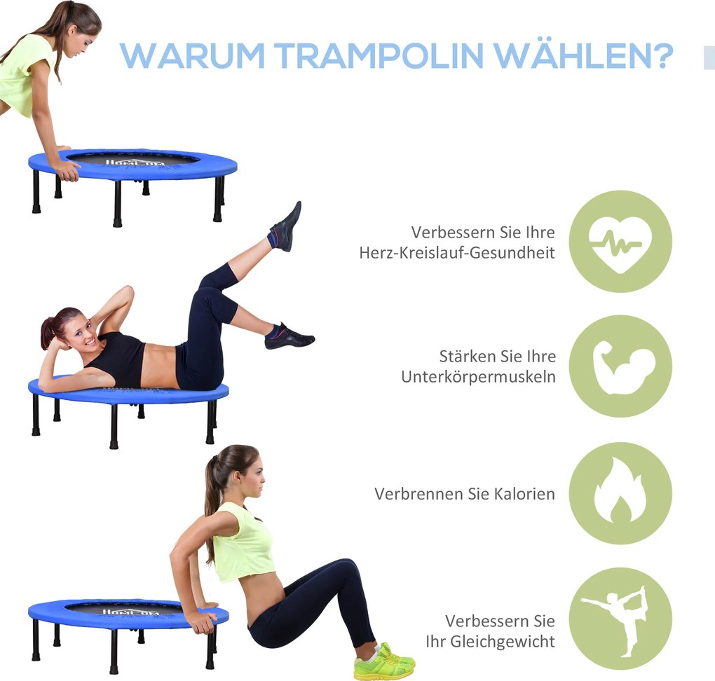 HOMCOM Trampolina Fitness Ø91 cm Mini z Antypoślizgowymi Stopami Obciążenie do 100kg Ø91 x 22,5H cm Czarny+Niebieski