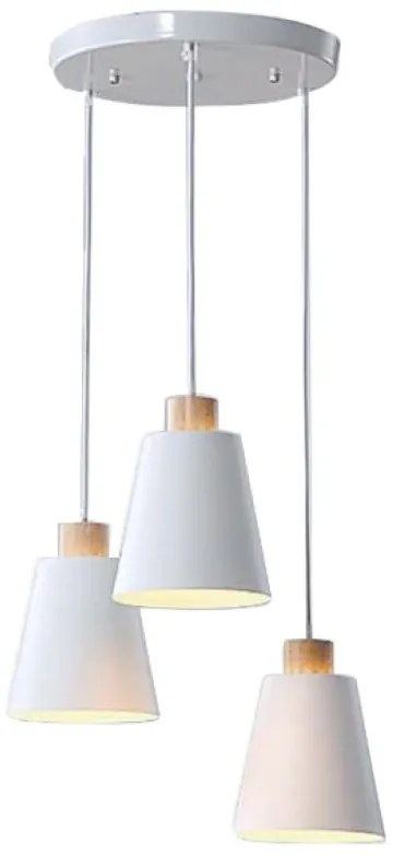 Lampa sufitowa metalowa klosz lite drewno wisząca AT25-3SZ-White