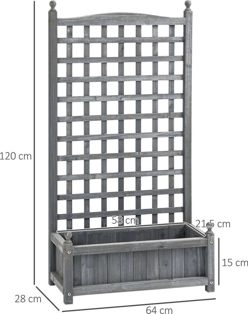 Outsunny Skrzynka na Rośliny Donica Stojak Trzcina Łuk Różany Otwory Drenażowe Drewno Jasnoszary 64x28x120cm | Aosom PL