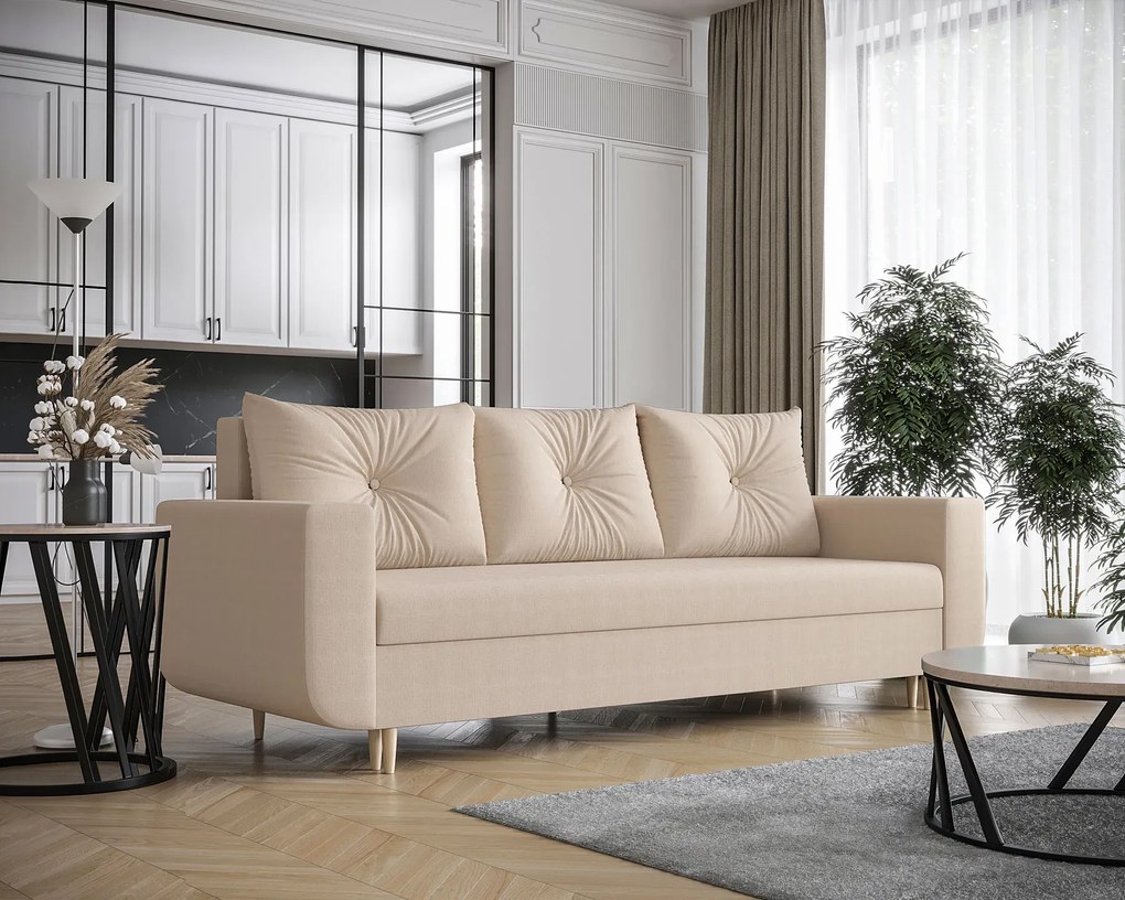 Beżowa rozkładana sofa z pojemnikiem na pościel Z3-W96