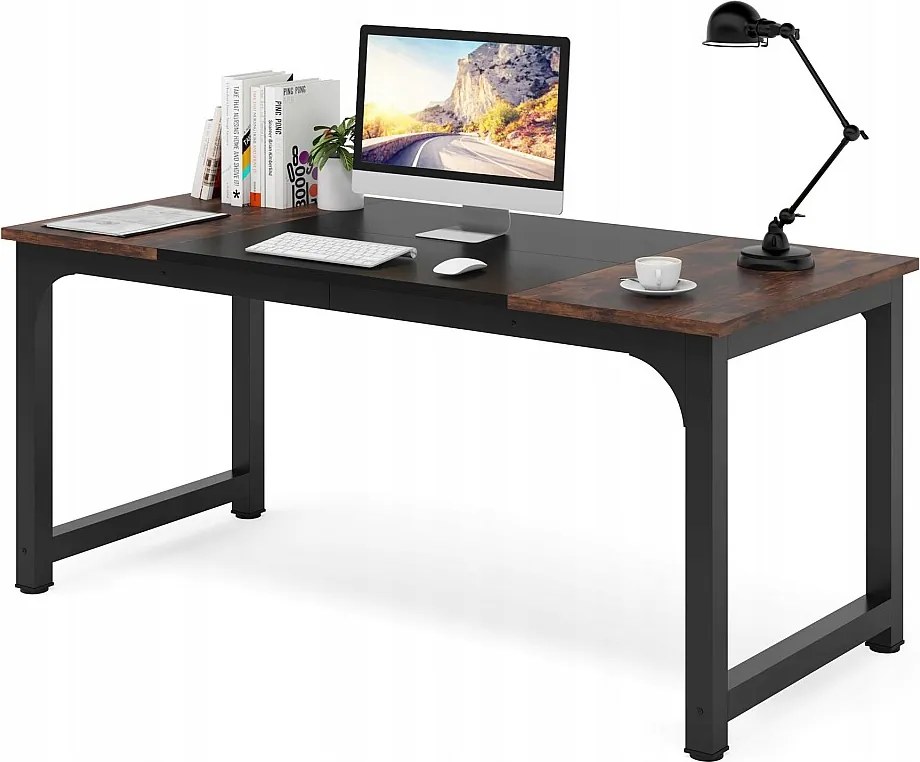 Biurko na laptopa, stół, biurko do nauki w domu, stanowisko pracy w biurze, sypialnia, łatwe w montażu, 160 x 80 x 75 cm (brąz rustykalny + czarny)