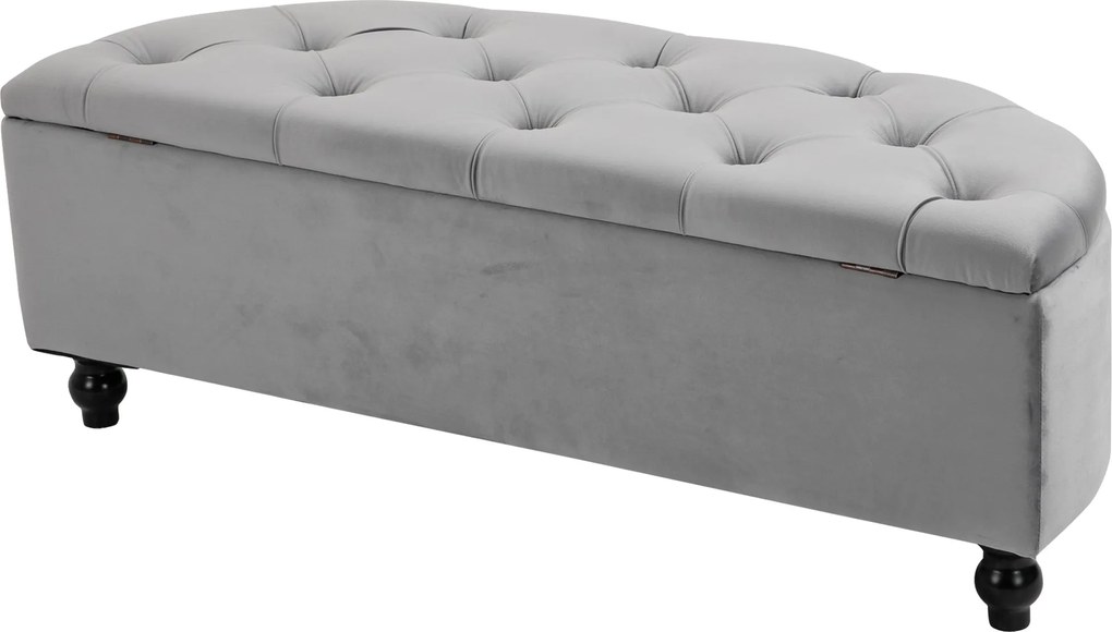 HOMCOM Ławka ze Schowkiem - Aksamitna Szara Skrzynia, Drewno Kauczukowe - Praktyczne Miejsce do Przechowywania