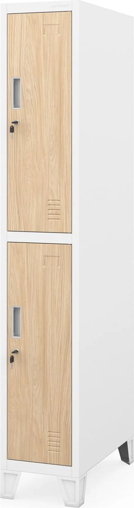 Szafka ubraniowa metalowa pracownicza głęboka 2-drzwiowa biała/dąb sonoma, 292x1720x600 mm: BARTEK 1 Plus D600 Eco Design