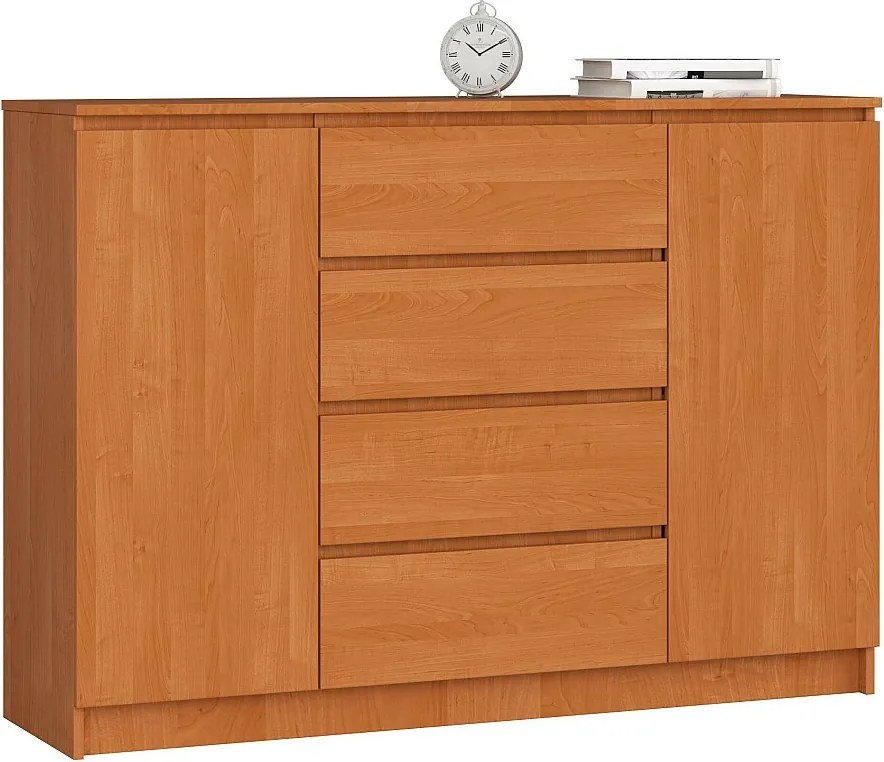 Komoda AKORD K140 Olcha 138 cm 2 drzwi 4 szuflady kolor Olcha mat 4 półki 138x40x99 cm