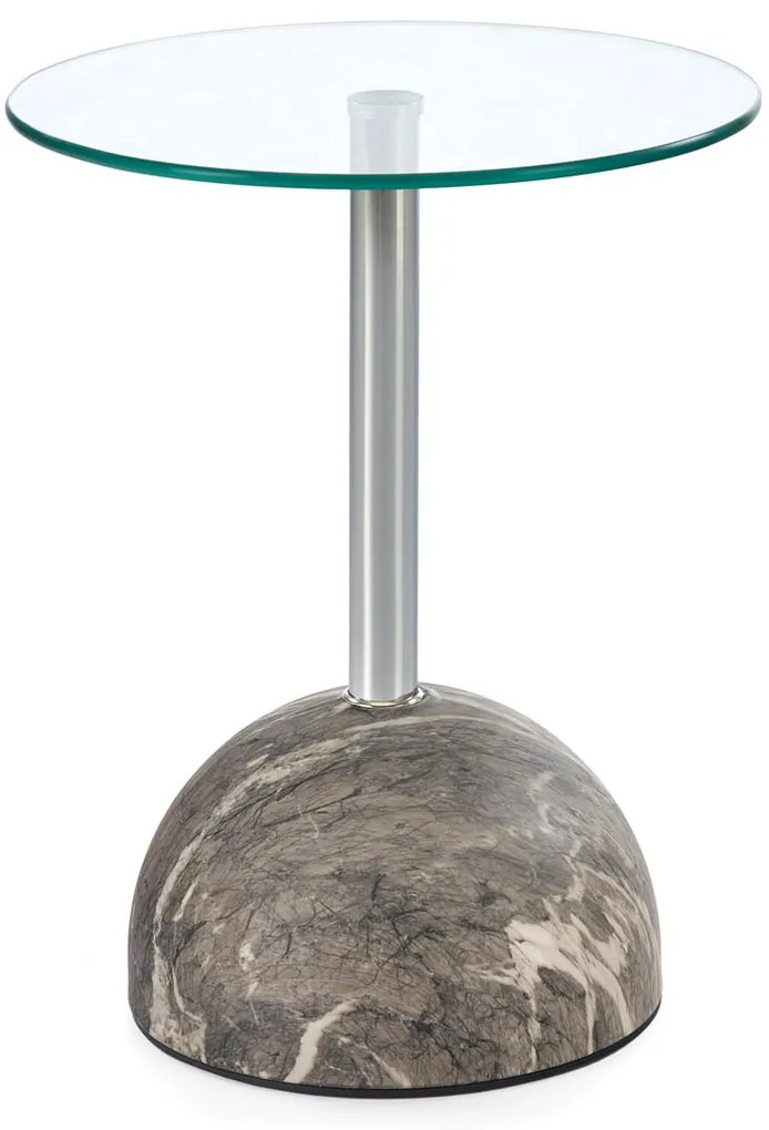 Okrągła mała ława, szklany blat, popielaty marmur/szkło 40/51 ARIANA