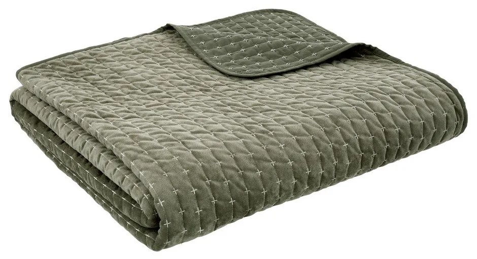 Zielona aksamitna narzuta pikowana 240x260 cm Attica Velvet Embroidered – Bianca