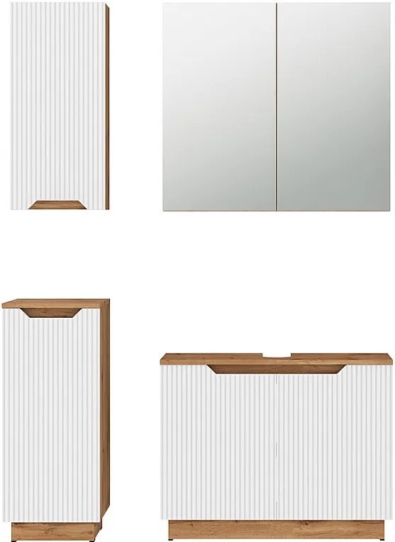 Zestaw mebli łazienkowych dąb/białe paski 79.6x32x62.1 lotta