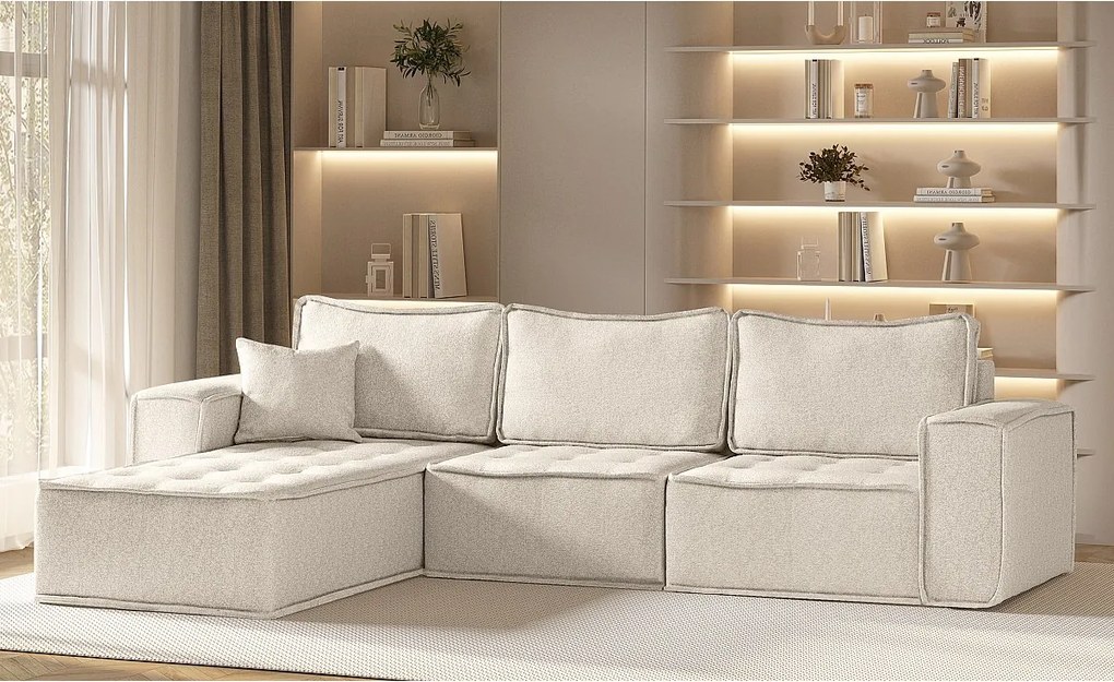 Narożnik w kształcie L Bohoo Maxi, tkanina Raven, Jasnobeżowy, Lewy