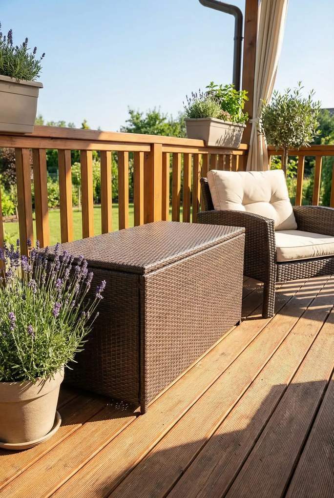 Brązowa prostokątna skrzynia ogrodowa z rattanu K2-H69