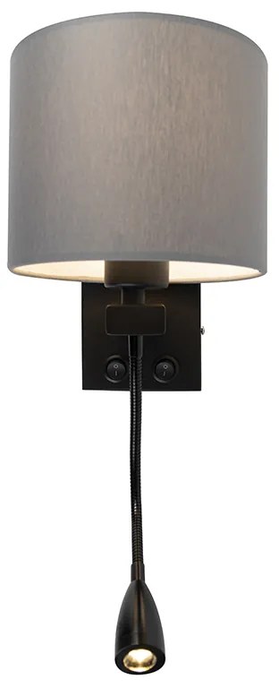 Nowoczesna lampa ścienna czarna z szarym kloszem - Brescia Nowoczesny Oswietlenie wewnetrzne