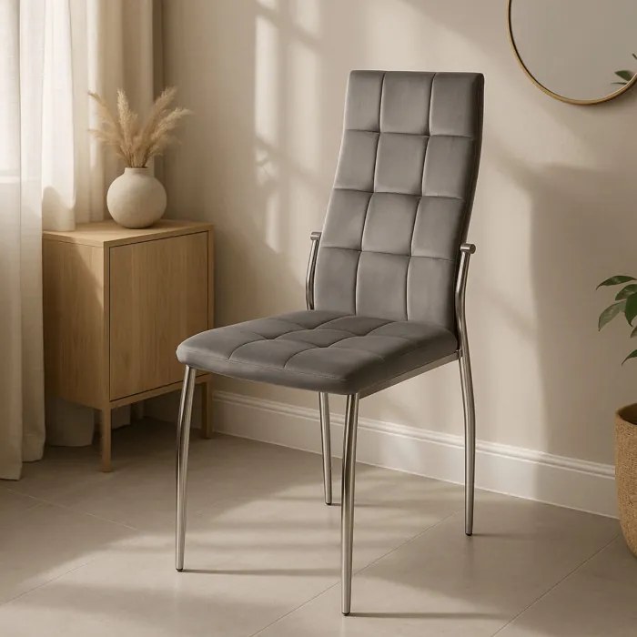 Krzesło Tapicerowane do Jadalni MOLLY Szare Welurowe Nowoczesne