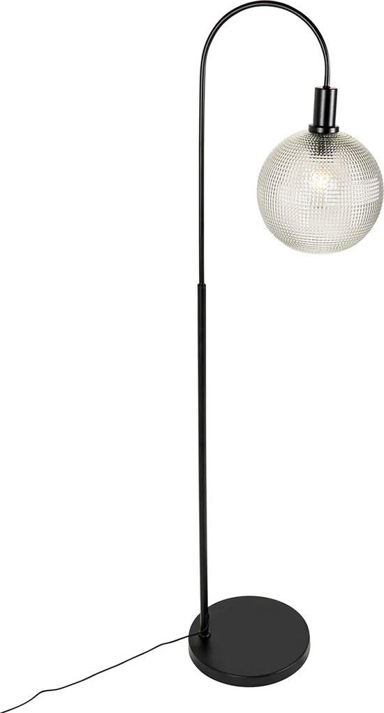 Designerska lampa podłogowa czarna z dymionym szkłem - Chico