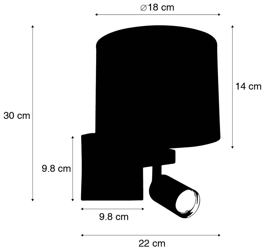 Lampa ścienna mosiężna z lampką do czytania i kloszem 18 cm czarna - Brescia Nowoczesny Oswietlenie wewnetrzne