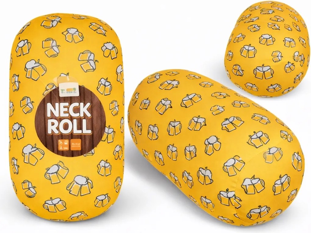 Poduszka podróżna BEER NECK ROLL 30x15 cm, żółta