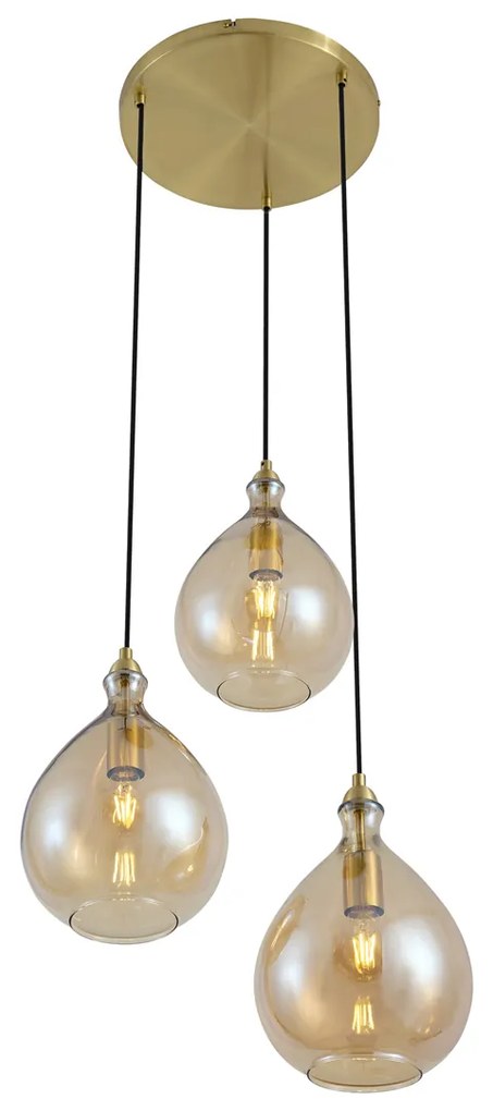 Nowoczesna lampa wisząca złota z bursztynowym szkłem 3-punktowa - Traditional Nowoczesny Oswietlenie wewnetrzne