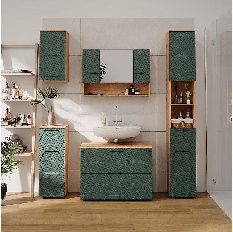 Zestaw mebli łazienkowych zielony/złoty dąb 80x41x58.6 irma