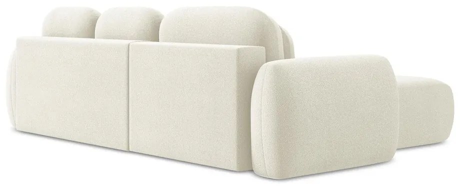 Beżowy rozkładany narożnik z materiału bouclé ze schowkiem (lewostronny/z szezlongiem) Pele – Makamii