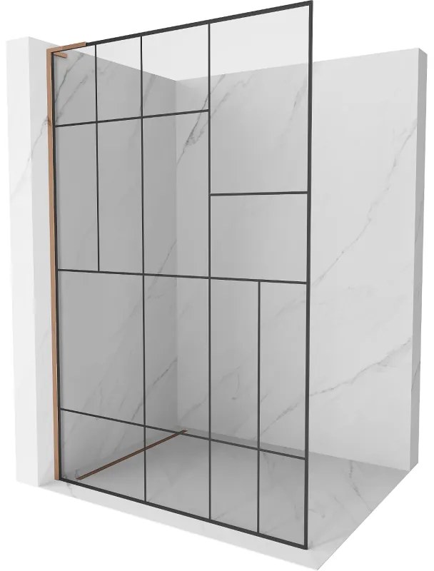 Mexen Kioto L ścianka prysznicowa Walk-in 80 x 200 cm, czarny wzór, różowe złoto - 800-080-103-60-78