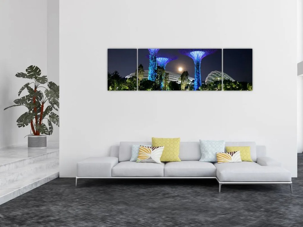 Obraz przedstawiający pełnię księżyca w ogrodach Singapuru (170x50 cm)