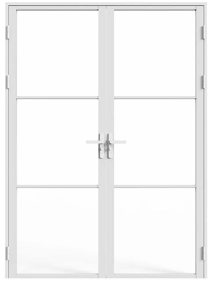 Drzwi kompletne 2-skrzydłowe dwustronne z aluminium i szkła hartowanego - 2 x wys. 204 x szer. 73 cm - Biały - MASERU
