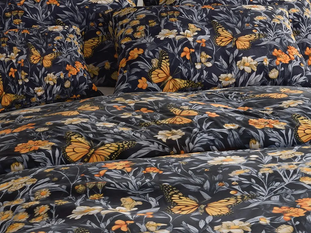 PrzytulneMieszkanie.pl PrzytulneMieszkanie.pl Pościel z mikrowłókna BUTTERFLY GARDEN niebiesko-szara Rozmiar pościeli: 2 szt 70 x 90 cm | 200 x 220 cm