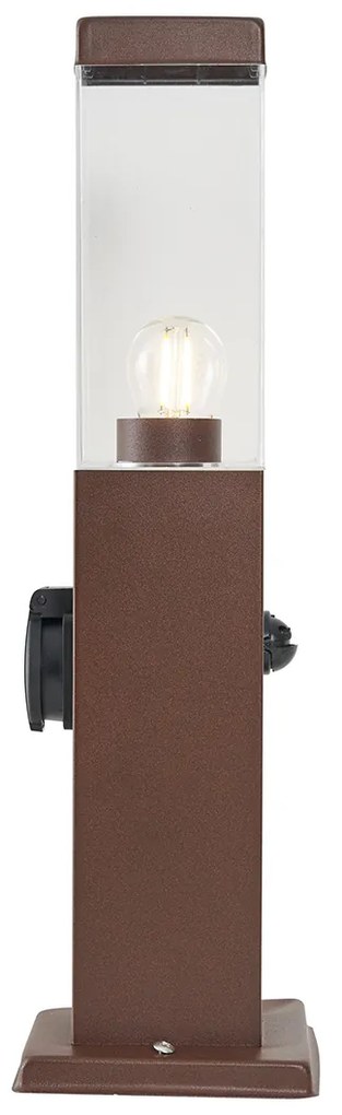 Zewnetrzna Lampa zewnętrzna rdzawobrązowa z przezroczystym szkłem 45 cm IP44 z gniazdem i czujnikiem ruchu - Malios Nowoczesny Oswietlenie zewnetrzne