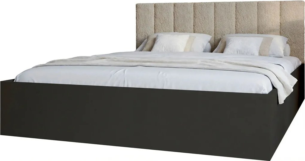 Czarne łóżko podwójne z zagłówkiem boucle 160x200 W2-B04