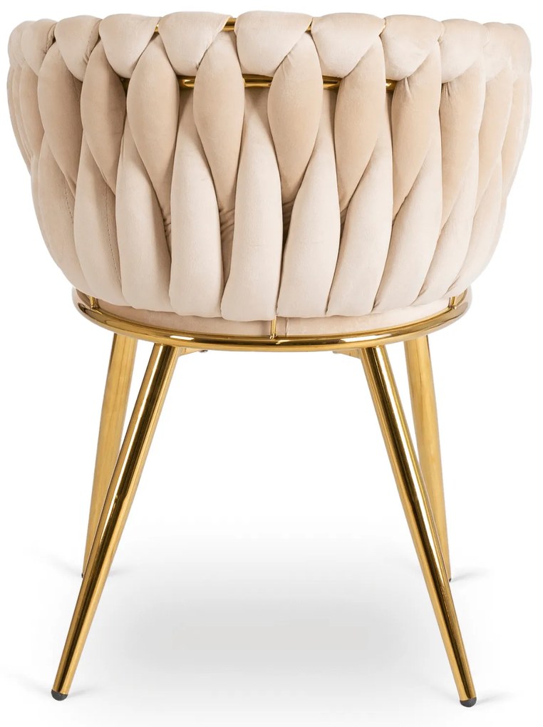 Krzesło Tapicerowane Plecione do Salonu CAPI Kremowe Welurowe do Toaletki Nowoczesne Glamour