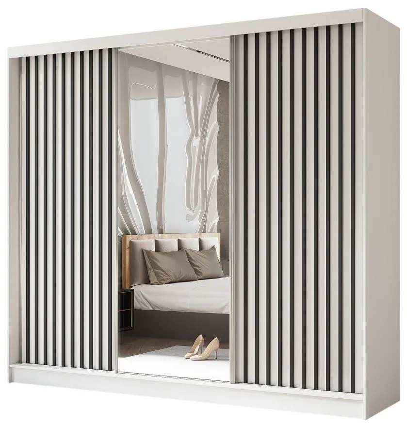 Szafa przesuwna - Lamel z lustrem 240 cm, biały mat