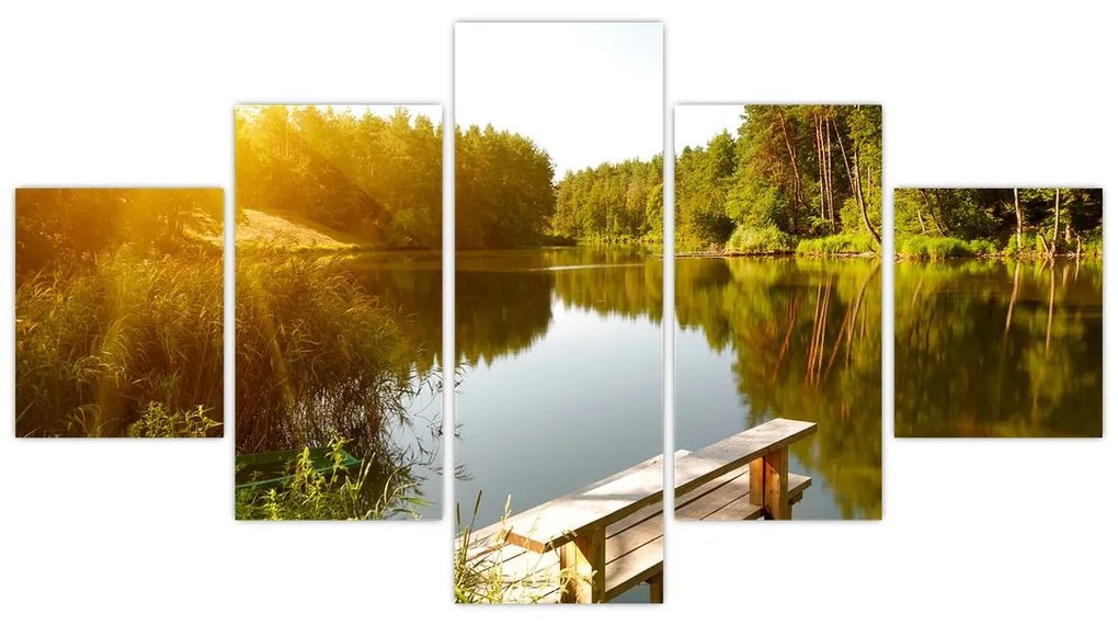 Obraz - Jezioro w pobliżu lasu (125x70 cm)
