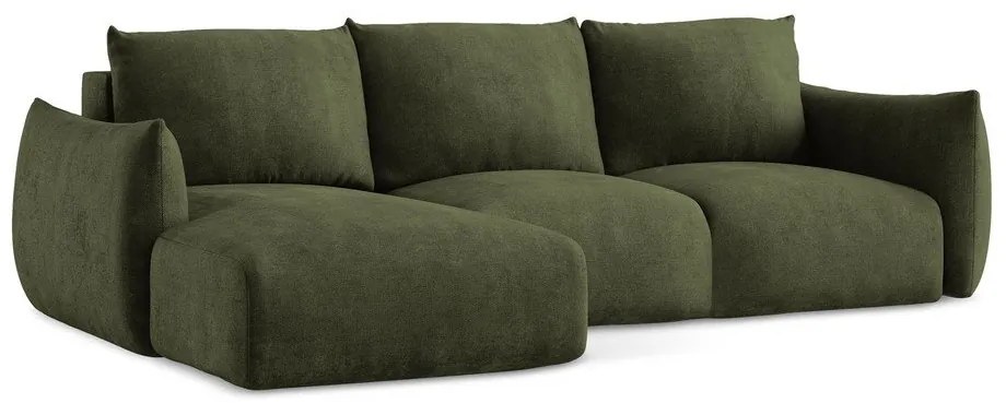 Zielony rozkładany narożnik z tkaniny szenilowej (lewostronny/z szezlongiem) Leila – Makamii