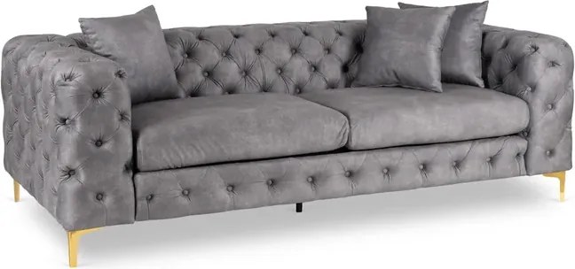 Sofa SORRENTO 3S Trzyosobowa Szara Welurowa Glamour