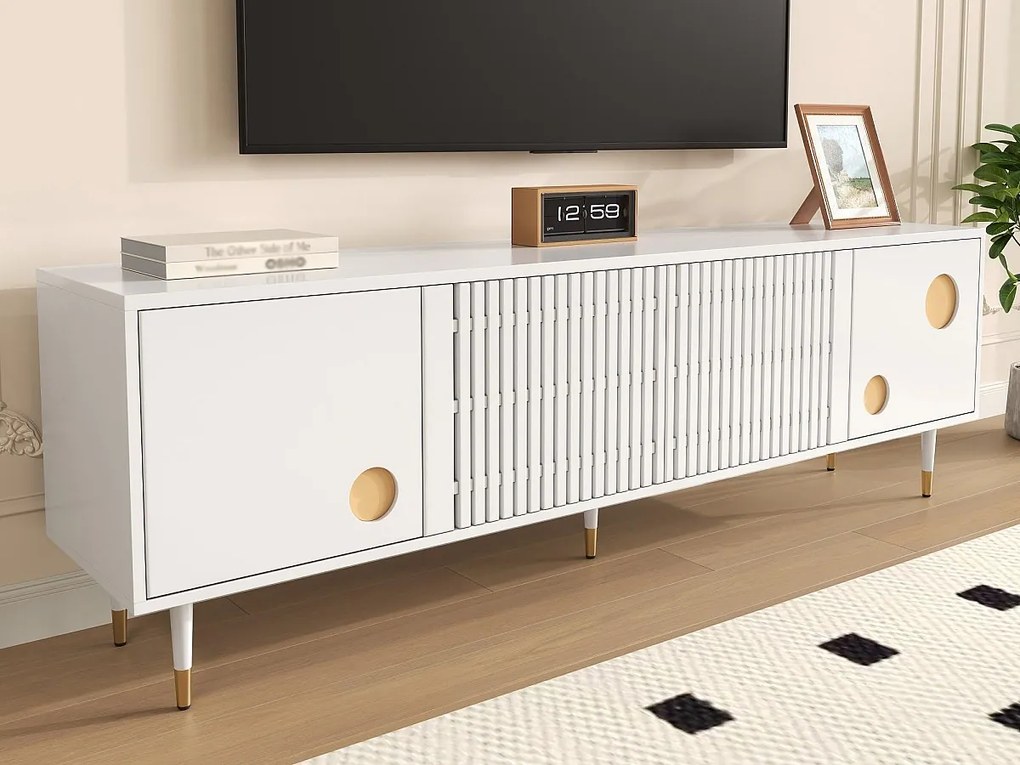 Meble TV 170x36x54 cm - 4 drzwi - ukryte uchwyty - regulowane nóżki - MDF - biały