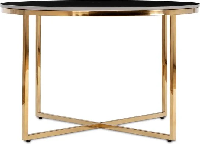Stolik Kawowy Ceramiczny MARINE 80 cm Czarny Marmur Mat/Złoty Glamour