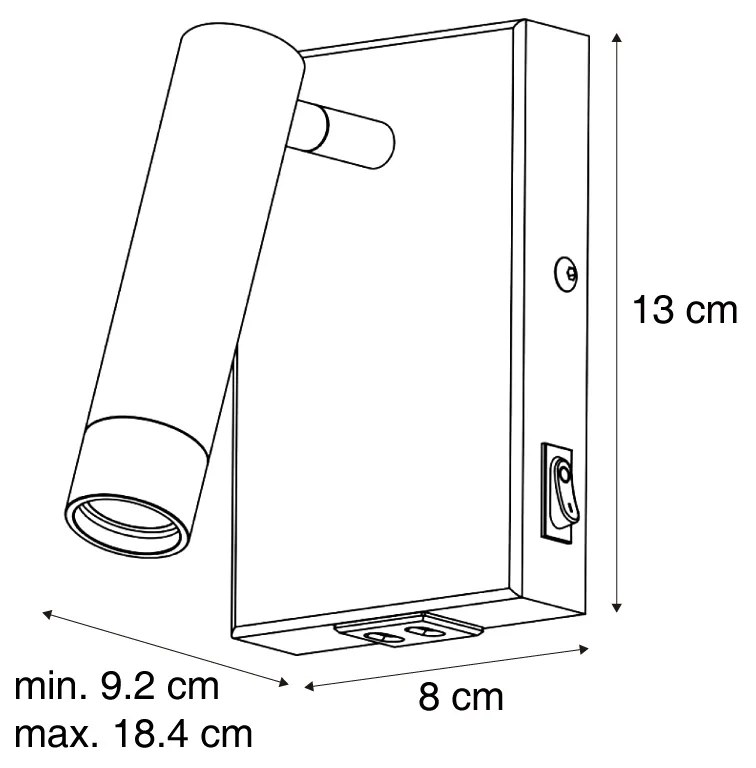 Nowoczesny Kinkiet / Lampa scienna czarny z ciemnobrązowym regulowanym złączem USB-C - Croft Nowoczesny Oswietlenie wewnetrzne
