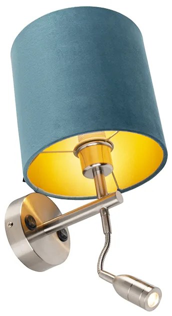 Stalowa lampa ścienna z lampką do czytania i aksamitnym abażurem 20/20/20 niebieska Nowoczesny Oswietlenie wewnetrzne